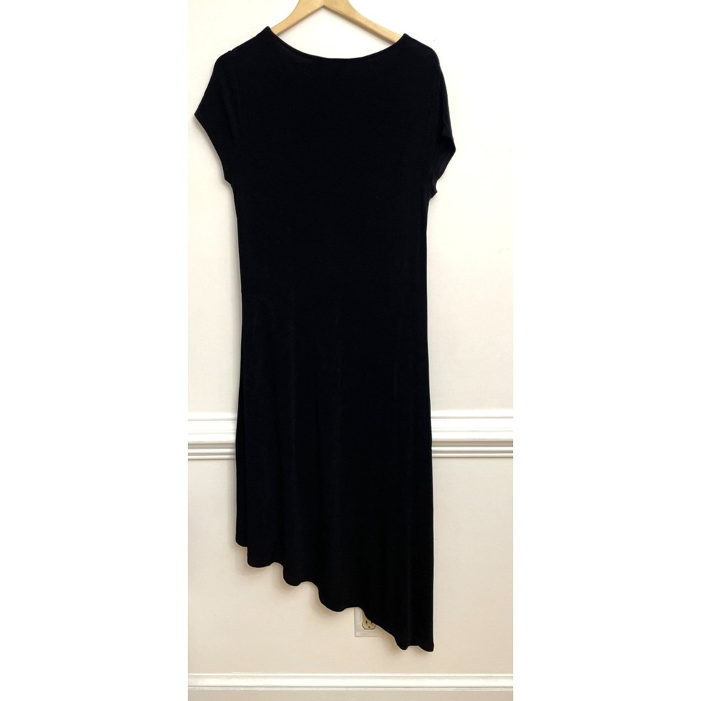 Chico's Travelers Black Asymmetrical Hem Dress Sz 1 US 8/10 Stretchy Sexy Comfy - Picture 2 of 4